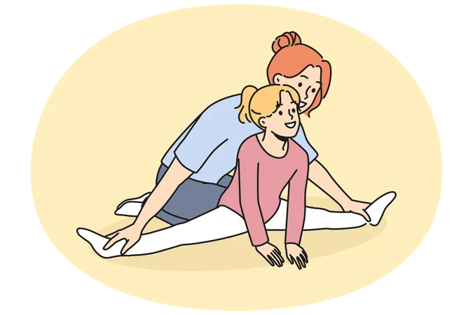 Female trainer work with little girl stretching  Illustration
