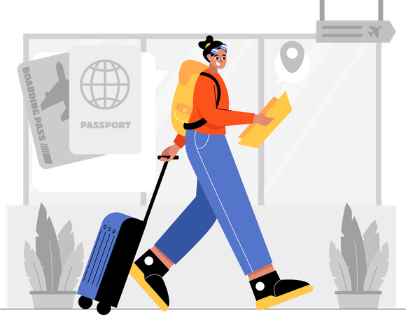 Female traveler at airport  Illustration