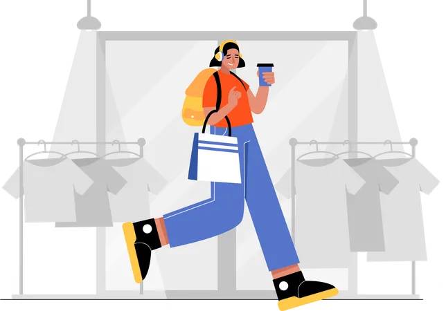 Female traveler doing online shopping  Illustration