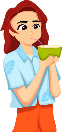 Female Traveler drinking coconut water  Illustration