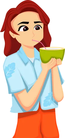 Female Traveler drinking coconut water  Illustration