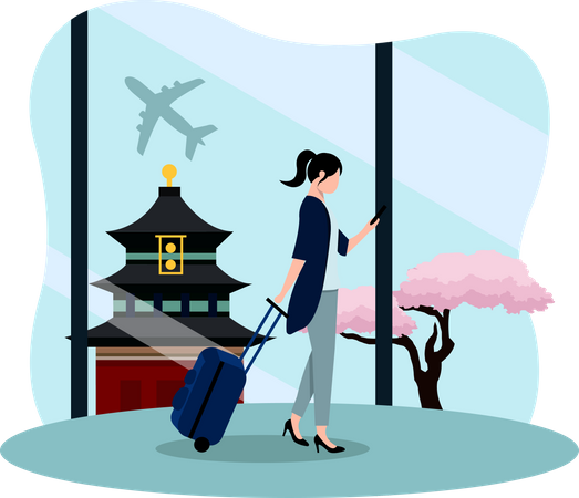Female Traveler going on trip  Illustration