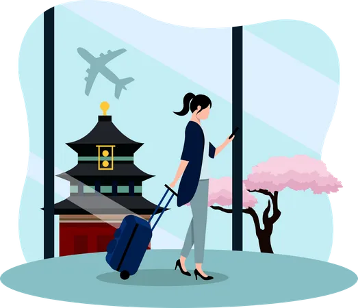 Female Traveler going on trip  Illustration