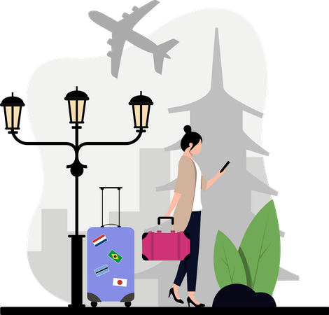 Female Traveler going on vacation  Illustration
