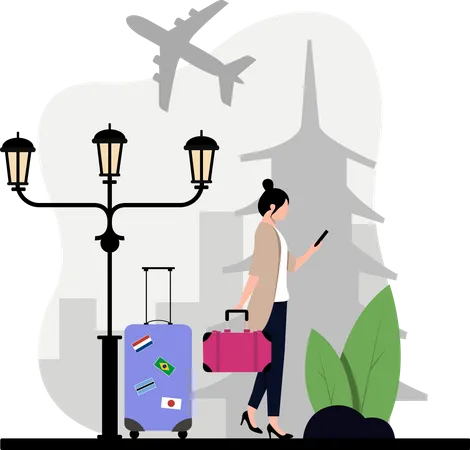 Female Traveler going on vacation  Illustration