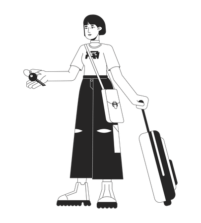 Female traveler holding hotel room key  일러스트레이션