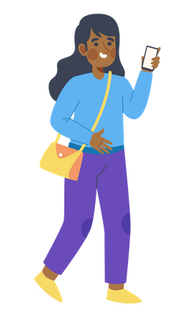 Female traveler holding mobile  Illustration