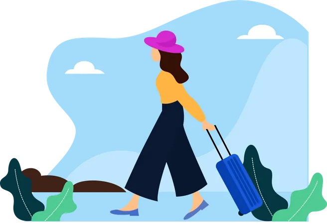 Female Traveler Holding Suitcase  Illustration
