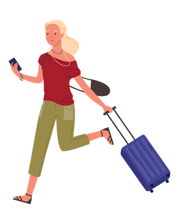 Female Traveler running with baggage  일러스트레이션