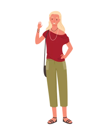 Female Traveler saying hello  Illustration