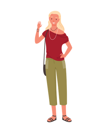 Female Traveler saying hello  Illustration