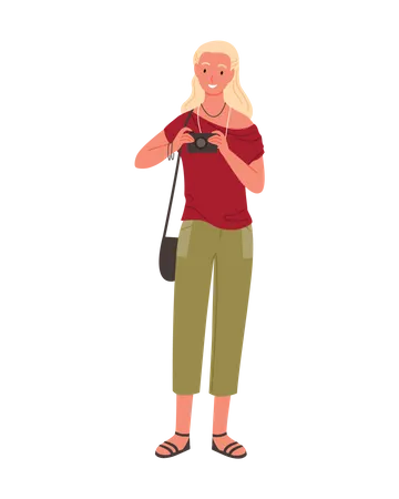 Female Traveler taking photo  Illustration