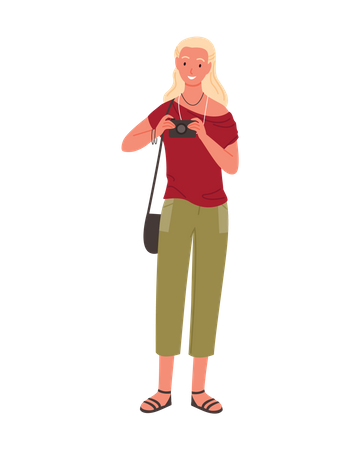 Female Traveler taking photo  Illustration