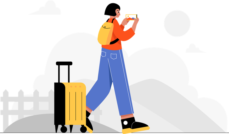 Female traveler taking photos  Illustration
