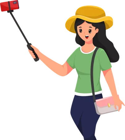 Female Traveler taking selfie  Illustration