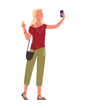 Female Traveler taking selfie  Illustration