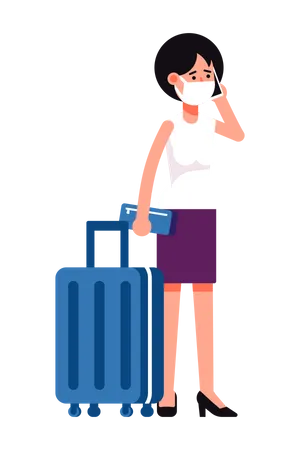 Female traveler wearing mask  Illustration