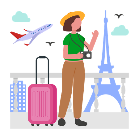Female Traveler with bagpack  Illustration