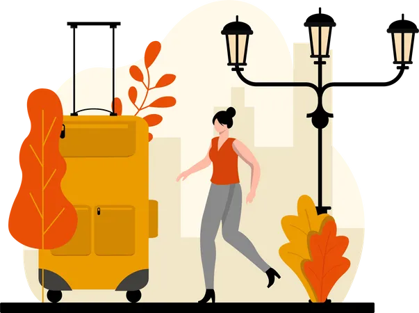 Female Traveler with luggage  Illustration