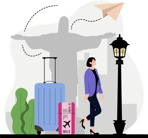 Female Traveler with luggage  Illustration