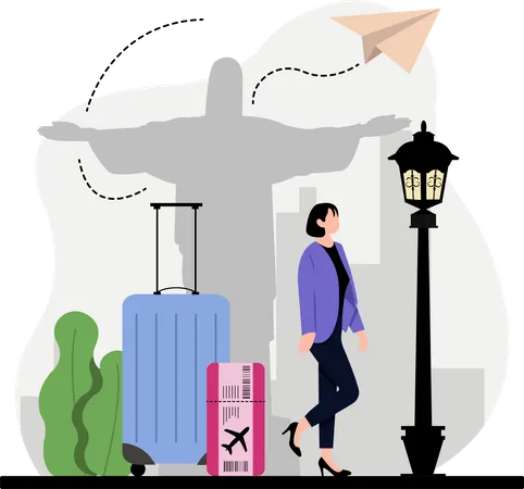 Female Traveler with luggage  Illustration