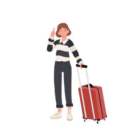 Female Traveling Tourists With Travel Backpack Luggage Is Doing Good Thumb Up Hand Sign Flat Vector Illustration Illustration