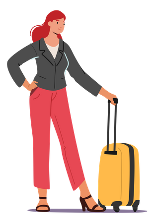 Female traveller standing with baggage  Illustration