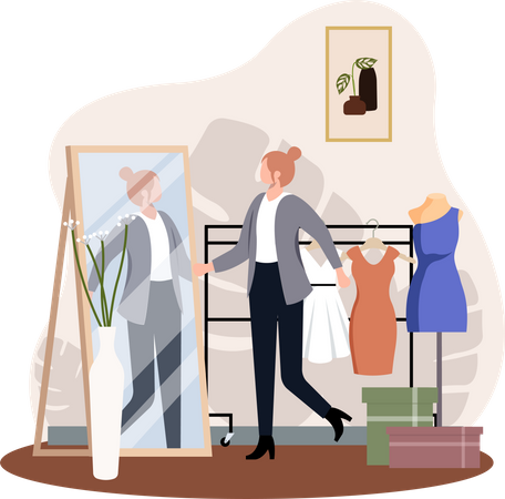 Female trying dress  Illustration