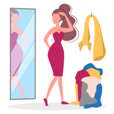 Female Trying on Clothes in Dressing Room at Store  Illustration