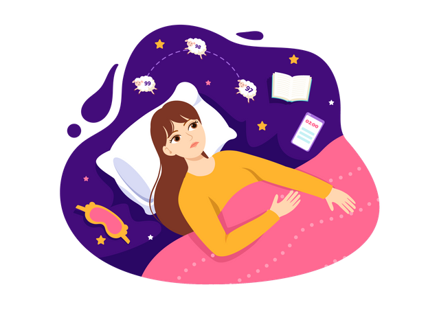 Female Unable to Sleep  Illustration