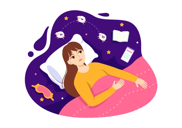 Female Unable to Sleep  Illustration