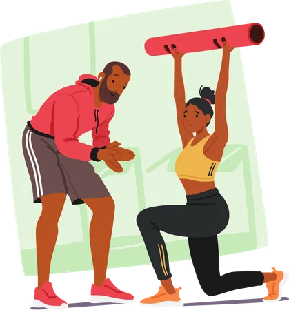 Female Character Undergoing Personalized Training With Personal Coach Woman Improving Technique And Motivation During Tailored Workouts Guidance In Sport Concept Cartoon People Vector Illustration Illustration
