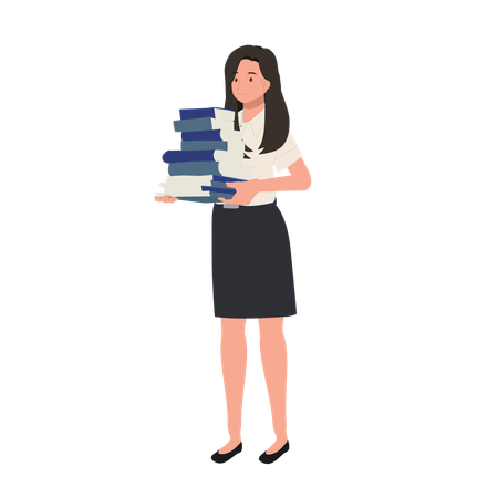 Female University Student in Uniform Holding Books  Illustration