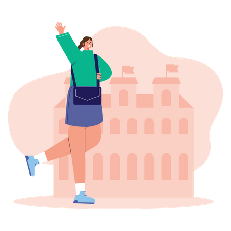 Female university student with backpack  Illustration