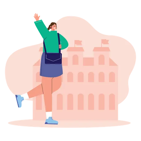 Female university student with backpack  Illustration