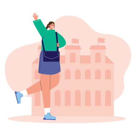 Female university student with backpack  Illustration
