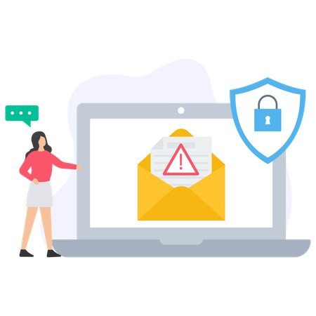 Female use email security  Illustration