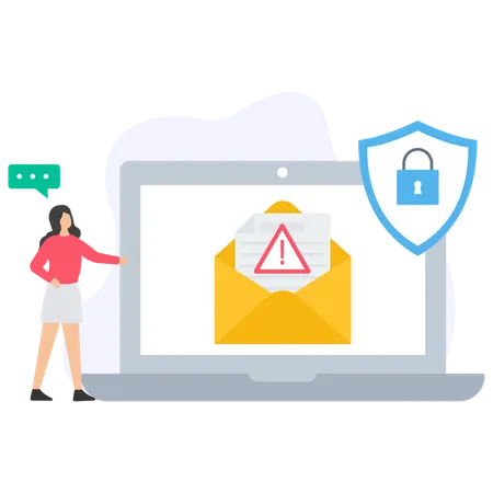 Female use email security  Illustration