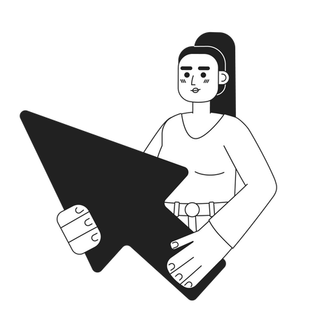 Female user with arrow cursor  일러스트레이션