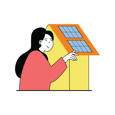 Female using solar energy to produce electricity  Illustration