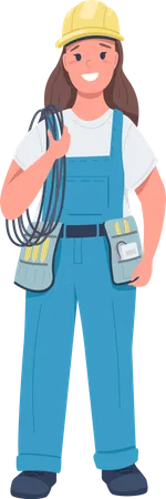 Female Utility Worker Semi Flat Color Vector Character Standing Figure Full Body Person On White Gender Equality In Workplace Simple Cartoon Style Illustration For Web Graphic Design And Animation Illustration