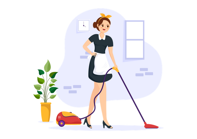 Female vacuuming floor  Illustration