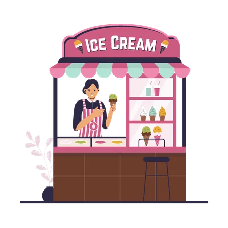 Female vendor selling ice cream  Illustration