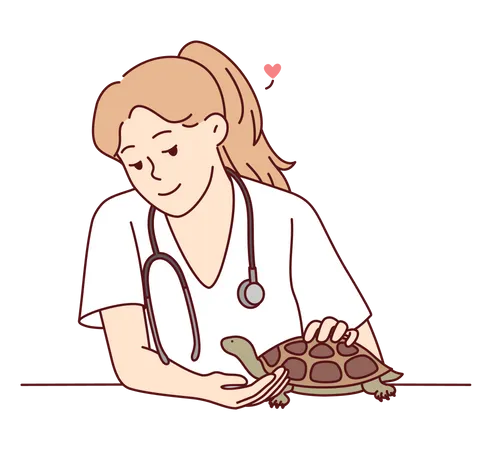 Female vet treating turtle  Illustration