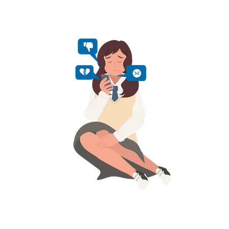 Cyber Bullying Online Violence Concept Sad Lonely Young Student Woman A Victim Of Internet Bullying Victim Of Mass Media Illustration