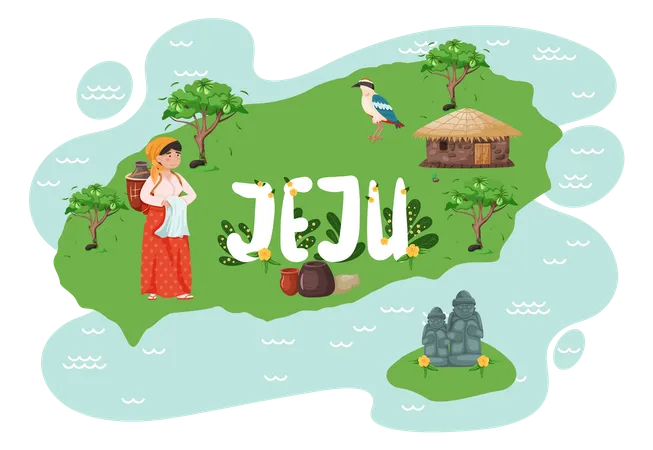 Female villager standing on jeju island  Illustration