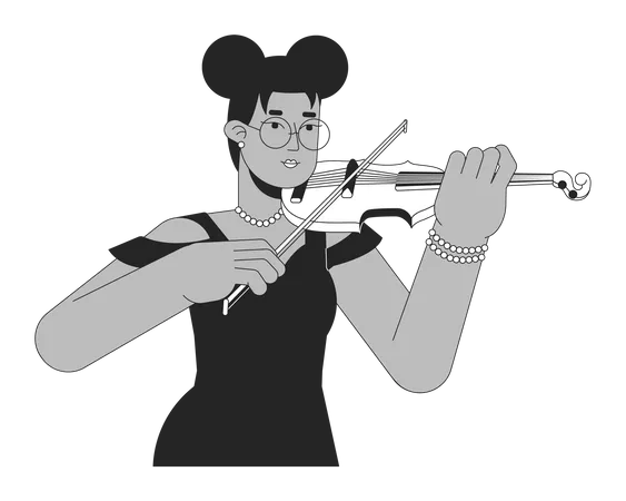 Female Violinist Playing Musical Instrument Black And White 2 D Line Cartoon Character African American Young Woman Isolated Vector Outline Person Violin Player Monochromatic Flat Spot Illustration Illustration