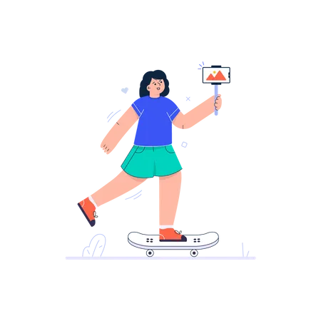 Female vlogger making video during skating  Illustration