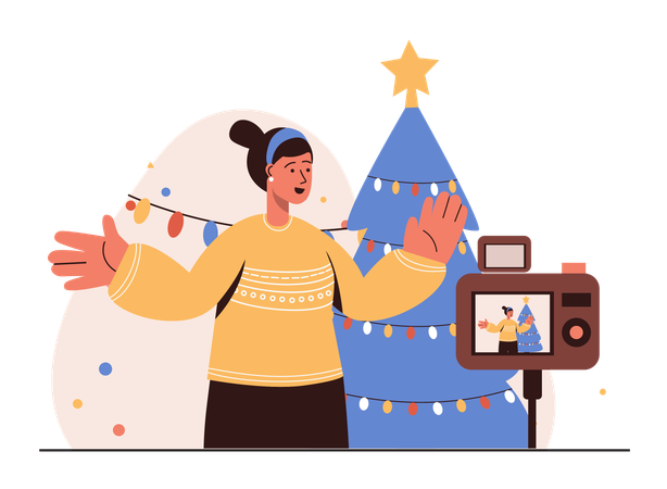 Female vlogger shooting Christmas vlog  Illustration