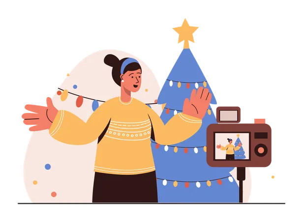 Female vlogger shooting Christmas vlog  Illustration